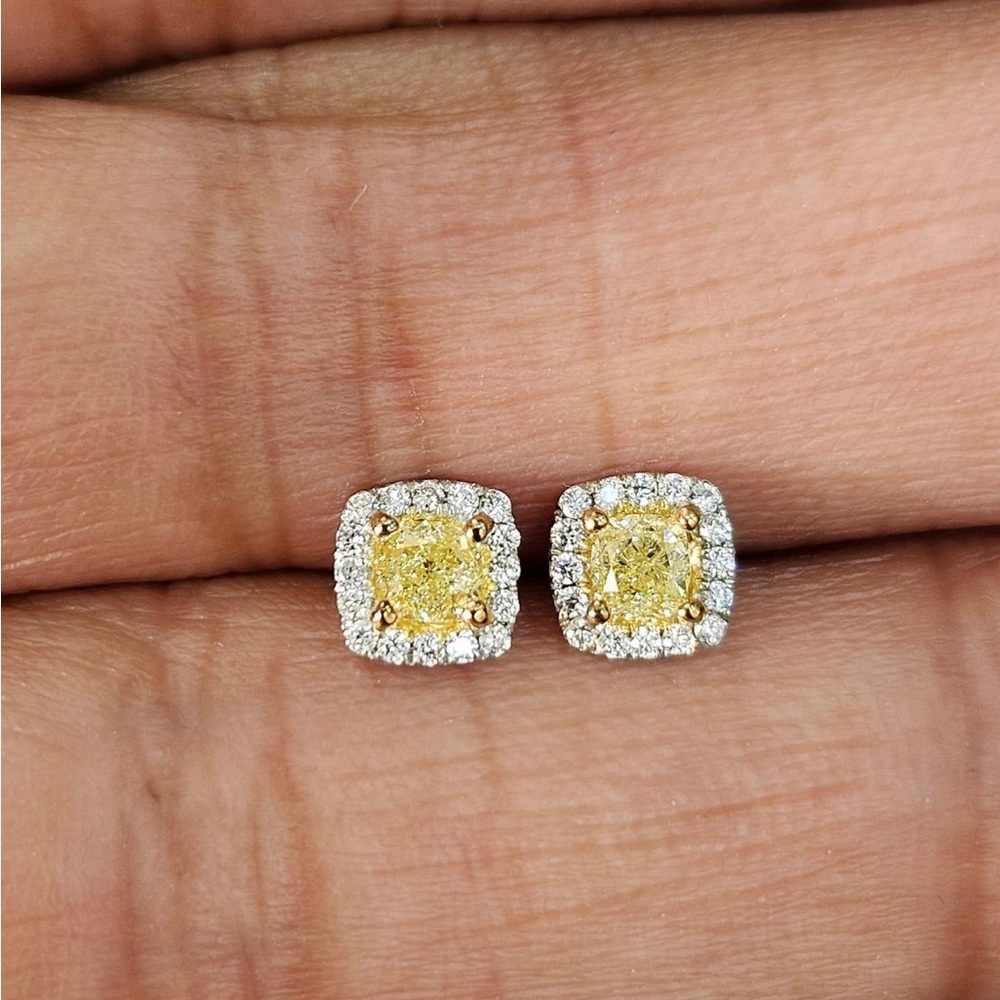 Natural Yellow and White Diamond Halo Earrings